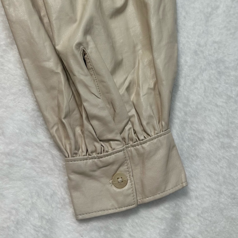 Prologue Cream Faux Leather Puff Poet Sleeve Button Duster Jacket /Dress - Picture 10 of 16